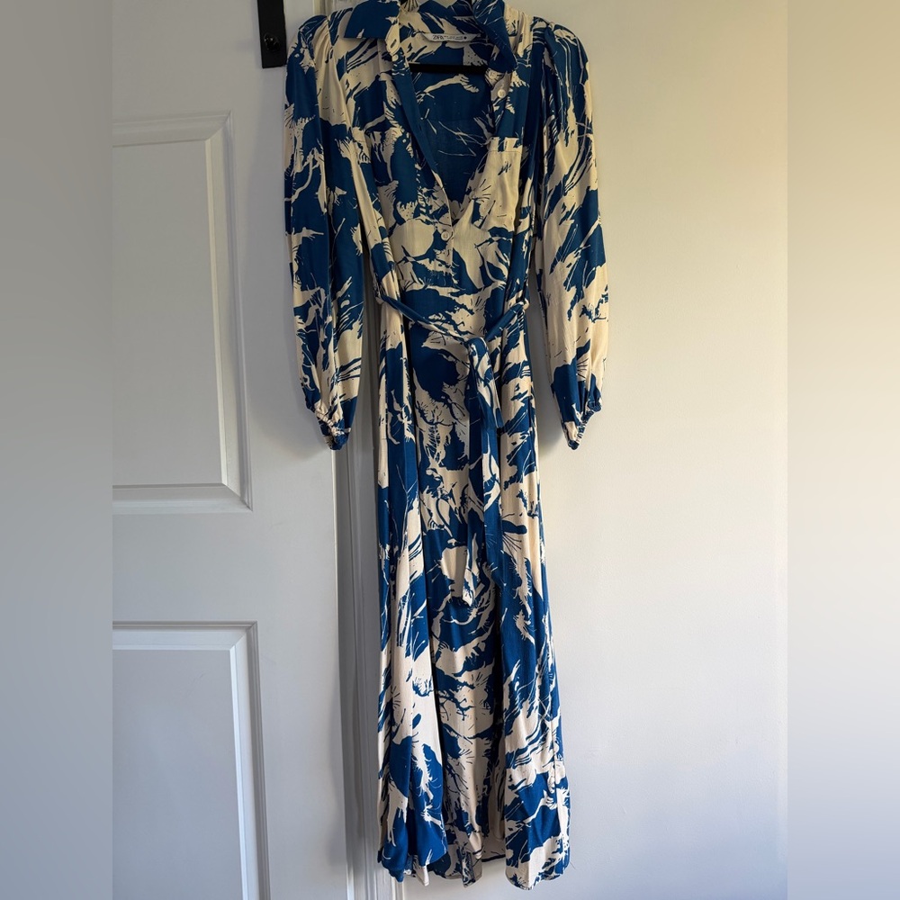 Zara Blue & Cream Patterned Dress - size S - Picture 3 of 5